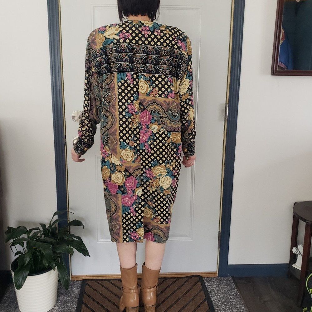 70s/80s Funk Paisley and Floral Sheath Dress - Picture 3 of 6